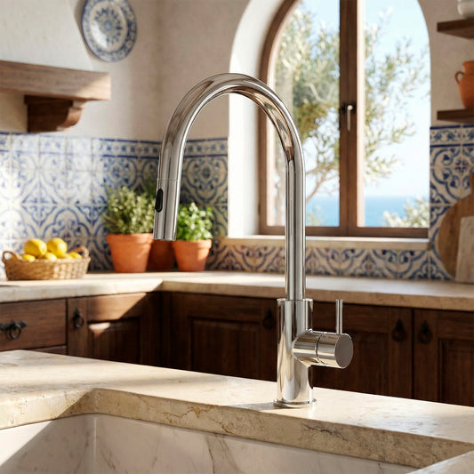 RUBINETTO-LAVELLO-LEVANTE-ESTRAIBILE-INOX